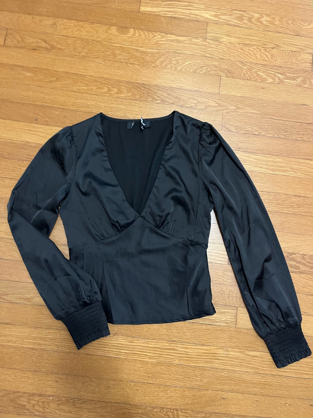 Lulu's Black Satin-Look Top with Script Logo